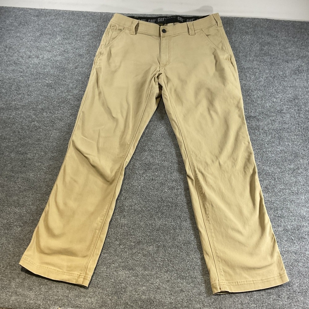 Caterpillar CAT Mens Dynamic Work Pants Khaki Tan Canvas Stretch 36x32
